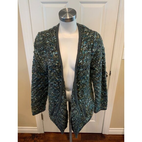 Moth Anthopologie Green Keavy Jacquard Chunky Knit Cardigan W/ Pockets, Size Med - Picture 1 of 6